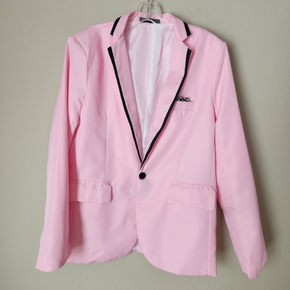 Cloudstyle Mens Casual Slim Fit Suit Jacket (Pink) - Picture 4 of 14